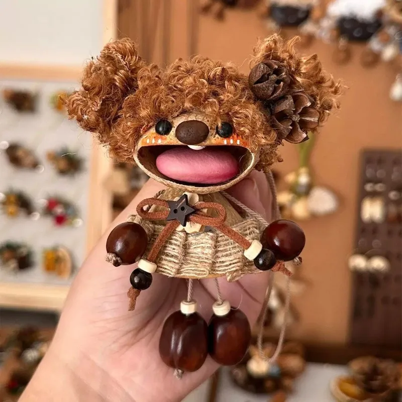 Hot Sales Handmade Nut Shell Doll Pendant, Natural Material Keychain Finished Product, Creative Birthday Gift for Friends
