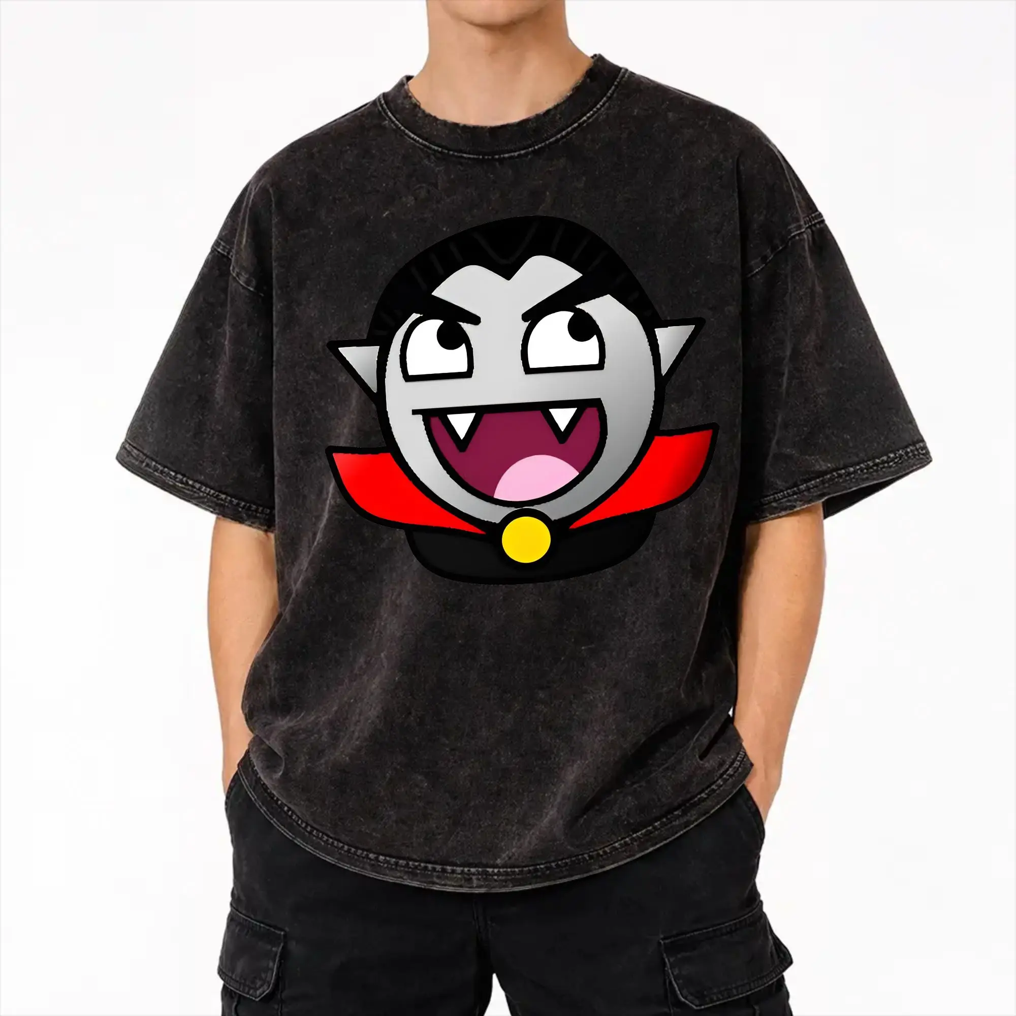  Beach Epic Face Vampire T Shirt Hip Hop Washed Cotton Oversize T-Shirts  Vintage for Men Women Streetwear Printed Tops Tees