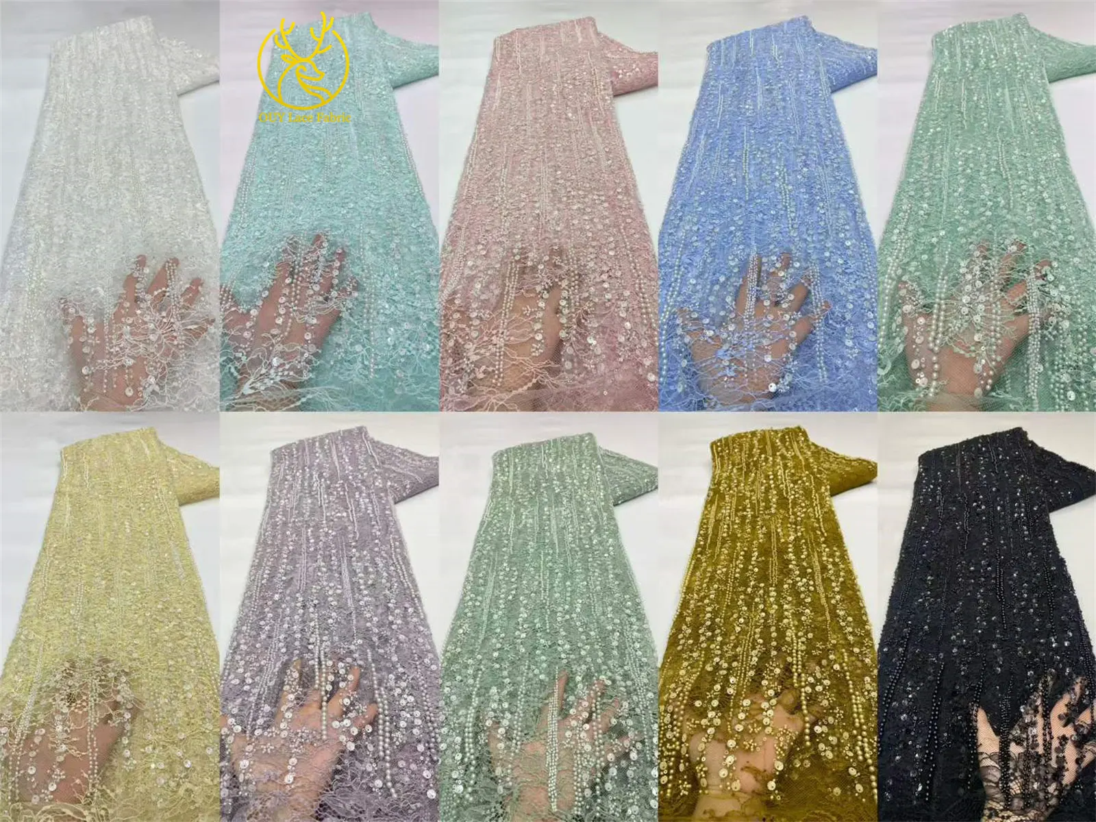 Afrikanischer Spitzenstoff, hochwertige französische Stickerei, Perlen, Pailletten, Tüll, Netzspitze für Frauen, Hochzeitskleid, Nähzubehör, 5 Yards – Detail 3