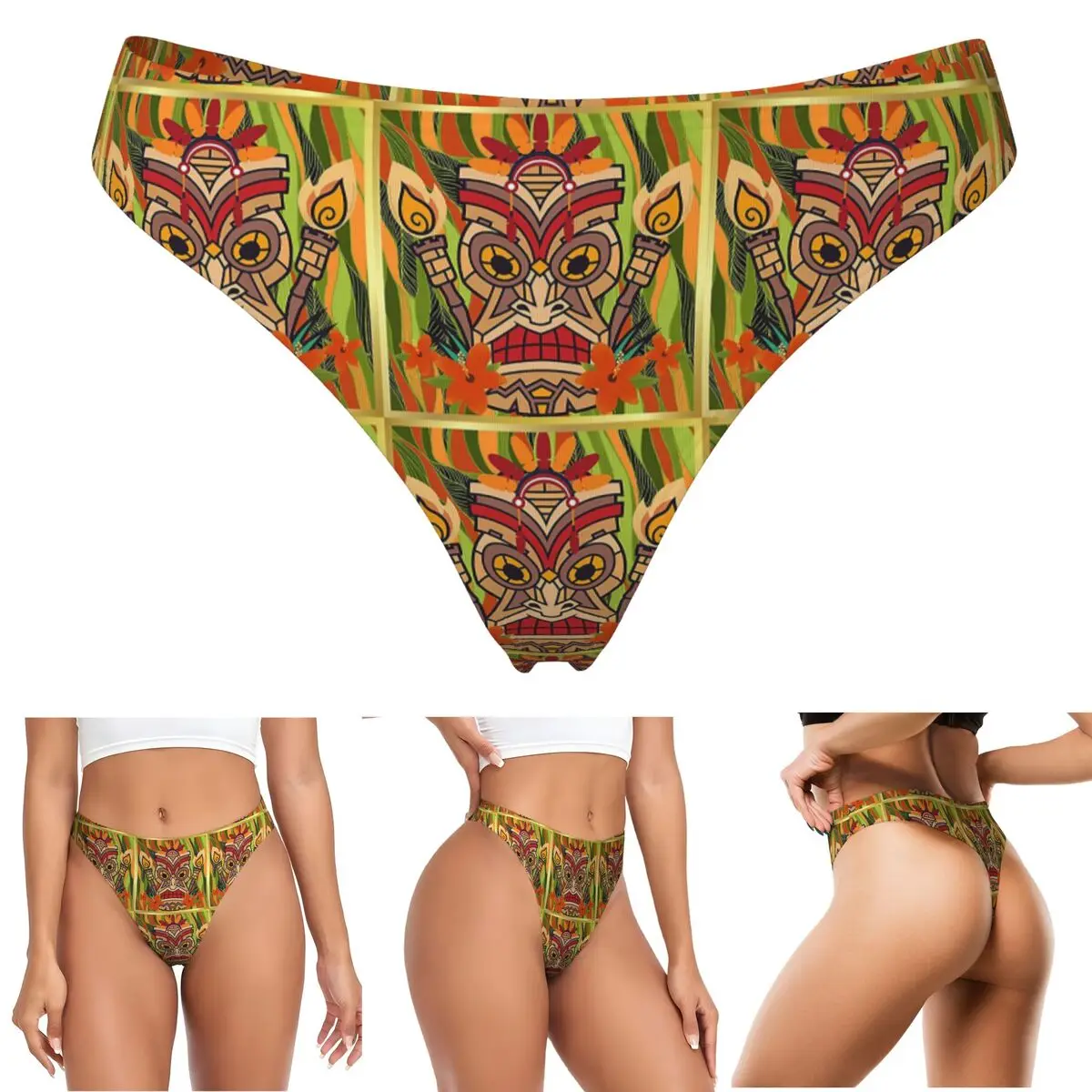 Custom Ethnic Totems Of Indians Tiki G-string Panties Breathable Women Stretch Thongs Comfort Underwear