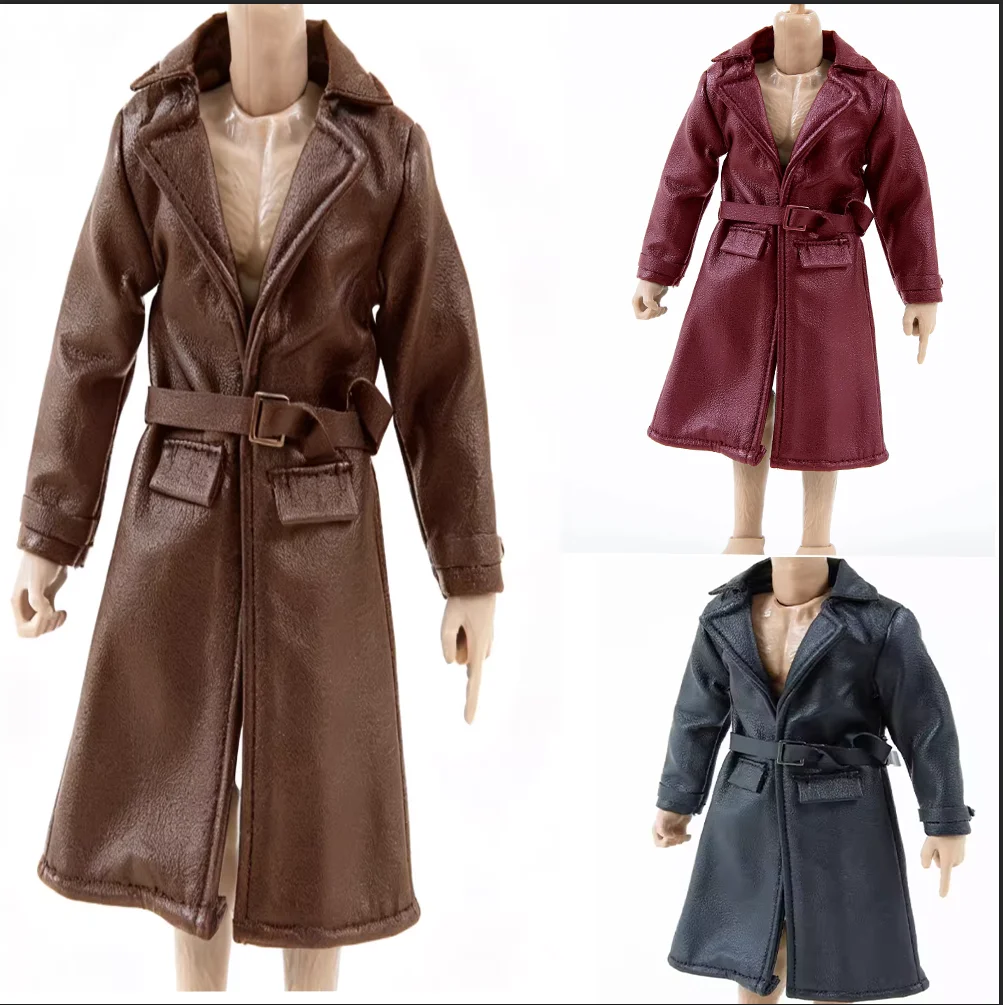 

1/12 Soldier Clothing Mid Length Version Black Leather Windbreaker Trend Trench Coat Model Fit 6'' Action Figure Body In Stock