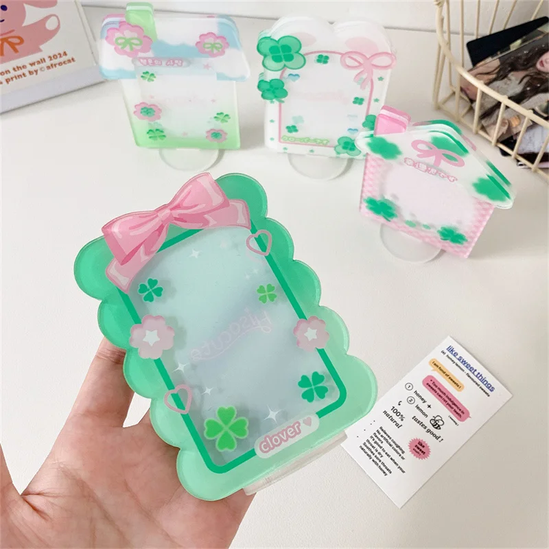 Cartoon Four-leaf Clover 3 Inch Card Holder Posing Hut Shape Three-dimensional Desktop Photo Frame Photo Card Card Tiles