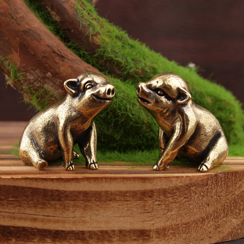 (BF06)1/2Pcs Vintage Brass Pig Statue Figurine For Wealth Luck For Home Office Desk Decor Unique Ornaments Gift