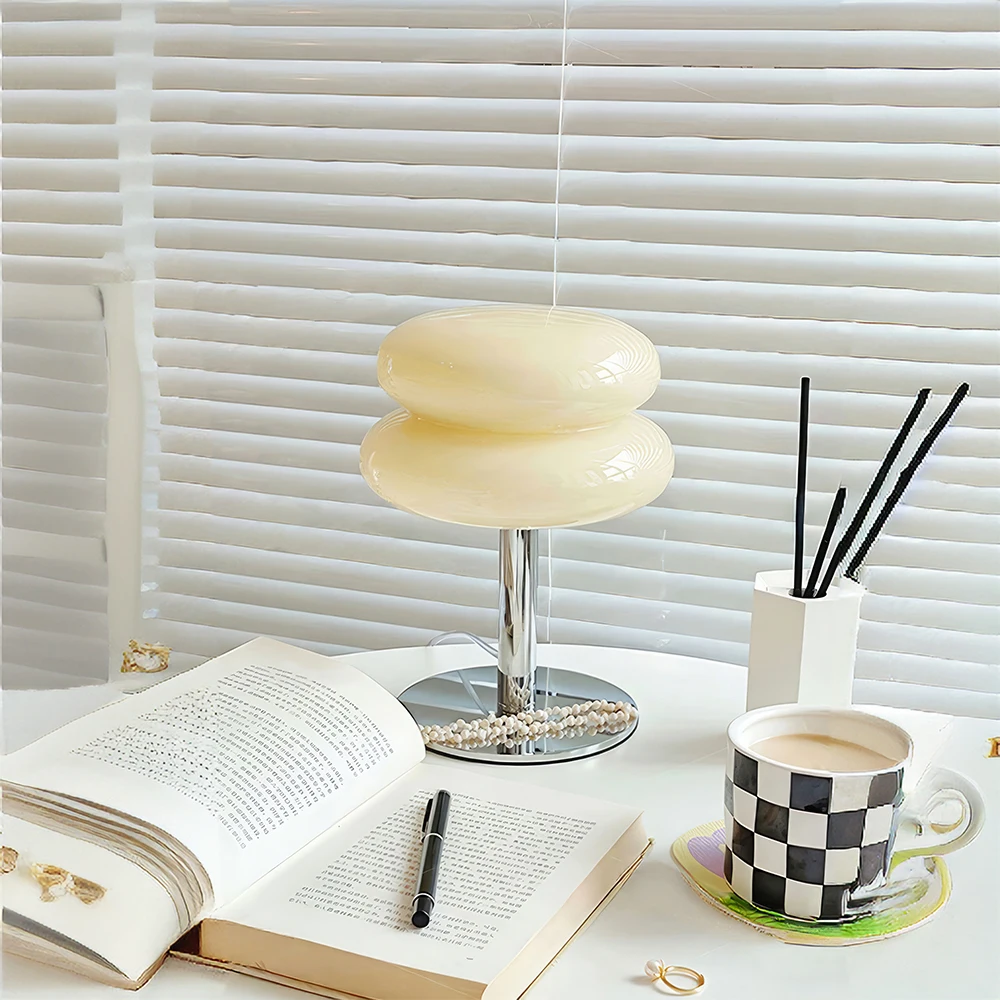 Italian Designer Glass Egg Tart Table Lamp Bedroom Bedside Study Reading Led Night Light Home Decor Atmosphere Stained Desk Lamp