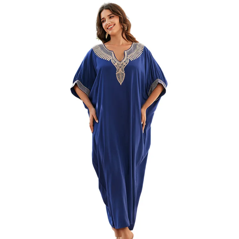 European American Style Cotton Beach Cover Up Dress Embroidery Loose Sunscreen Bikini Cover Up Sexy Hollow Out
