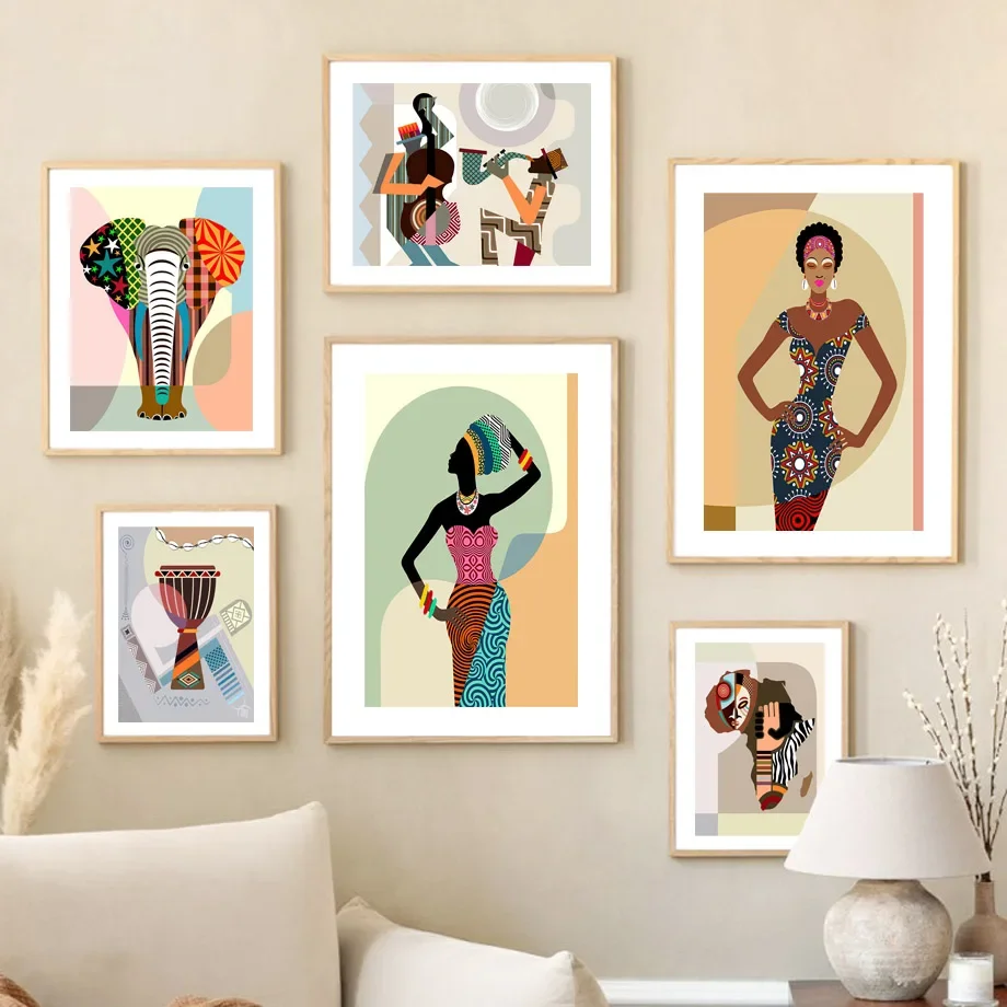 Boho Abstract Black Girl Dancing Saxophone Wall Art Canvas Painting Nordic Posters And Prints Wall Picture For Living Room Decor