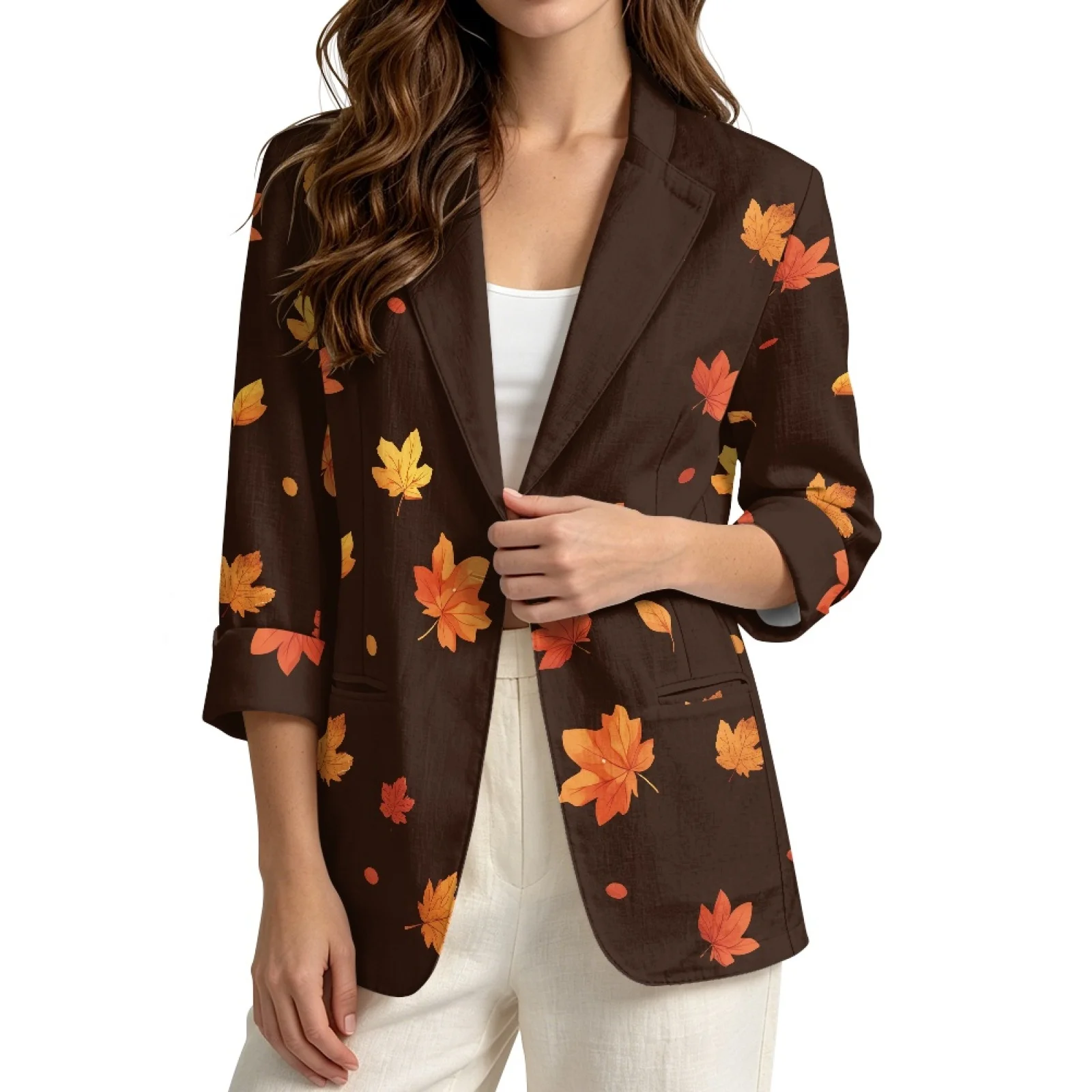 PENSTROLL Maple Leaf Linen Style Open Cardigan Cardigan Jackets for Women Open Front Layering Tank Jacket