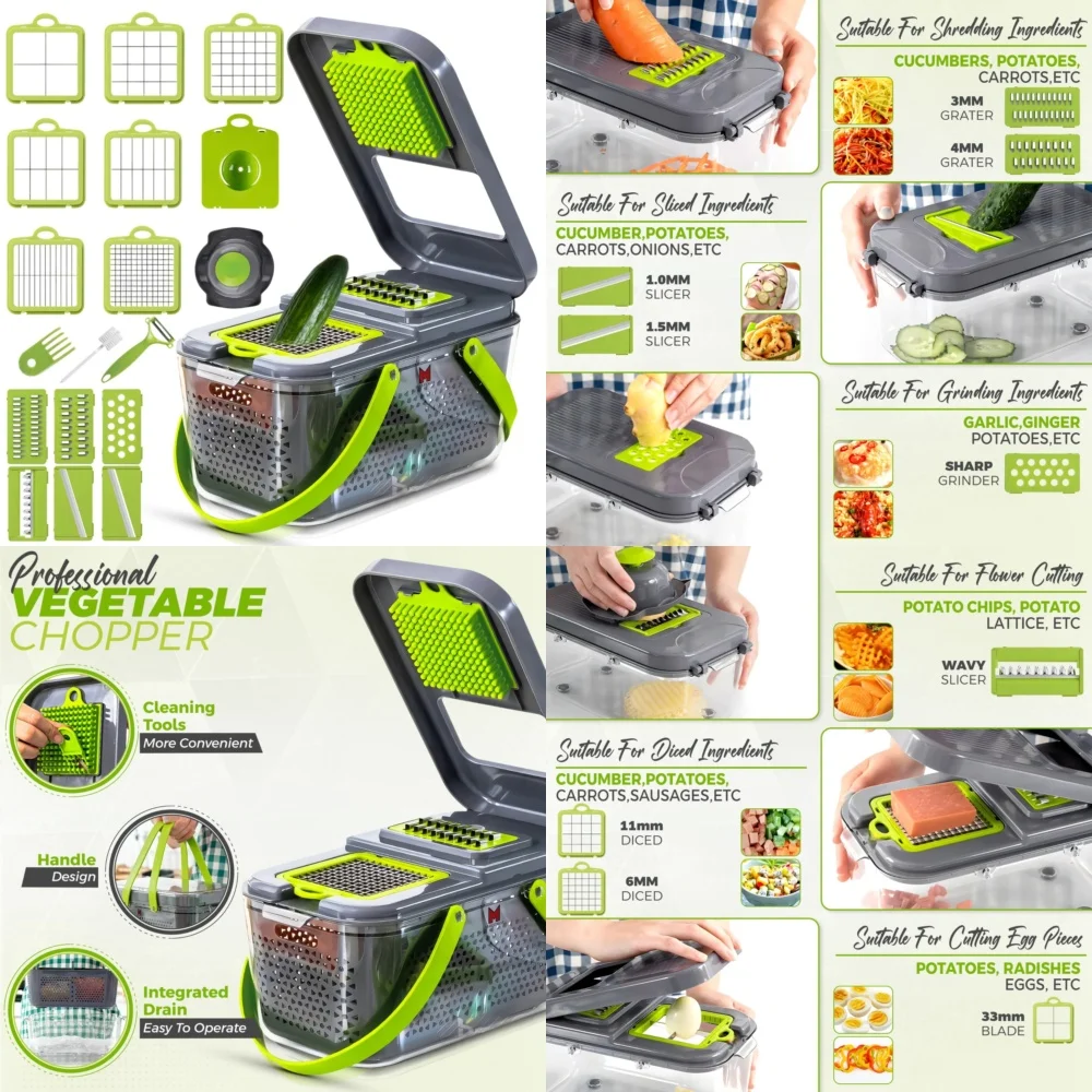 

Fruit & Vegetable Tools22 in 1 Vegetable Chopper Dicer Slicer Grater Cutter Multifunction Kitchen Tool for Easy Food Prep Fast