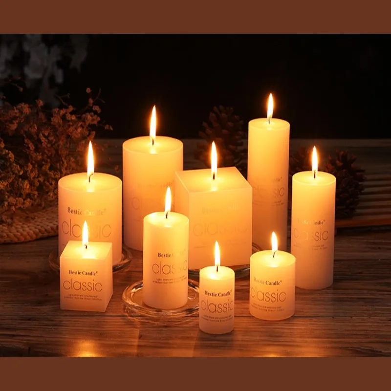 European Ivory White Large Candle Smokeless Odorless Cylindrical Candle Square Candle Wedding Hotel Home Lighting Candle