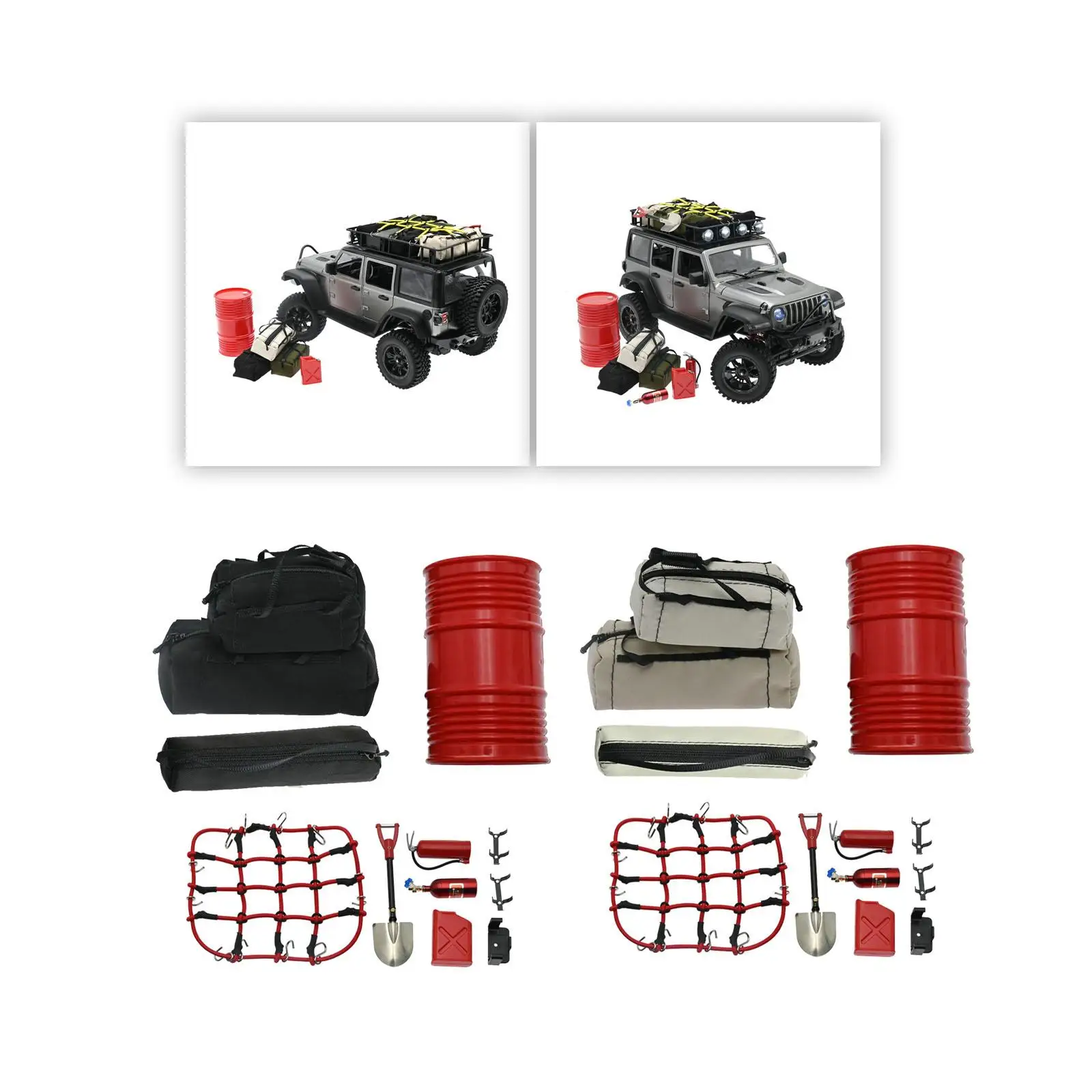 RC Crawler 1/10 Roof Luggage Bags Simulation Design Car Decorative Storage with Net and Tool Kit