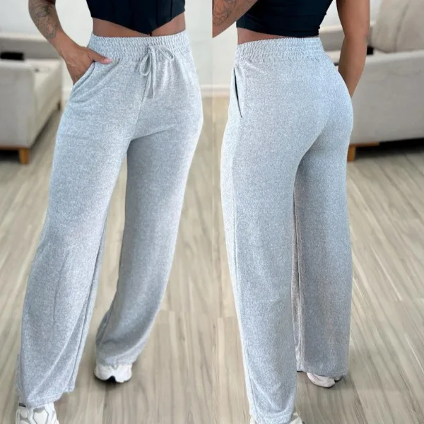 Pantaloni eleganti da donna Estate e autunno 2025 Nuova moda a vita alta Casual dettaglio legato con pantaloni larghi elastici solidi tascabili