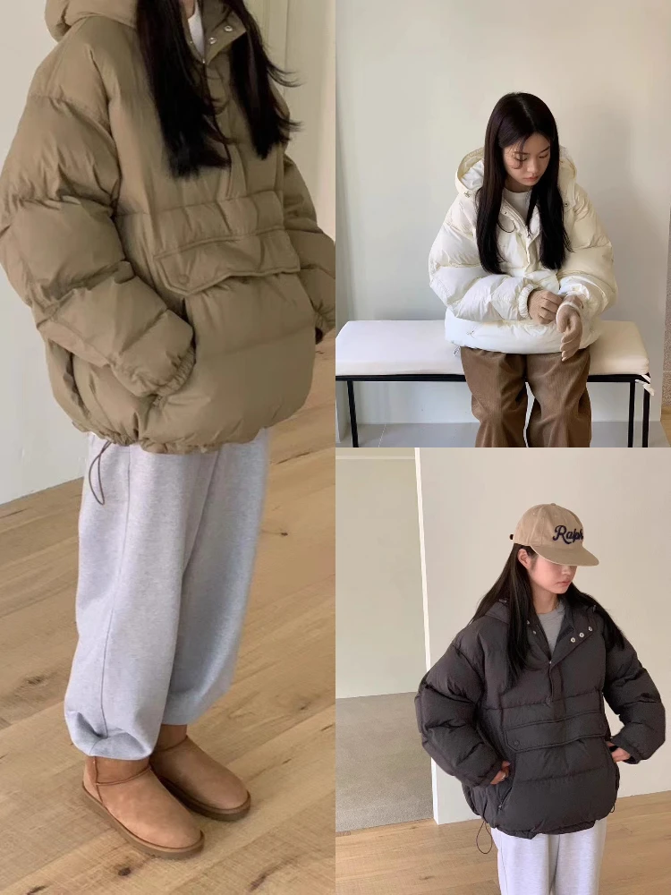 

Women's Hooded Puffer Jaet Casual Loose Fit Warmth Comfortable Du down Outerwear Mid-Length Zipper Closure Coat