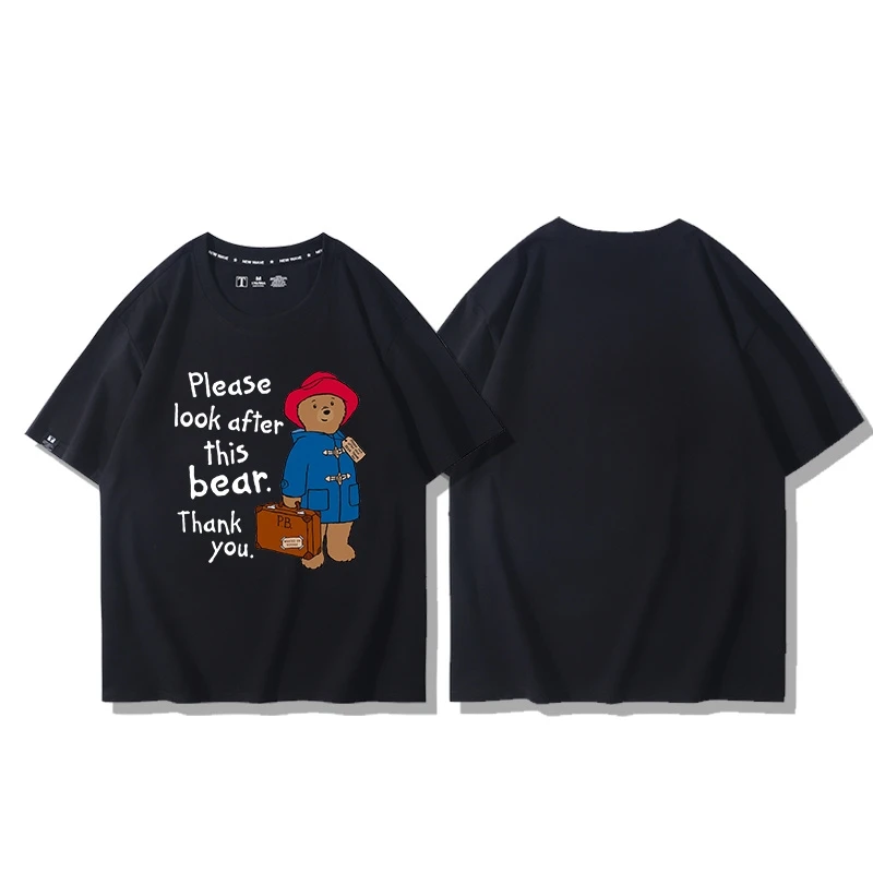 British fairy Paddington Bear Men Women Loose Short Sleeve Shirt British Brown Vintage T-shirt Children's T-shirt Tops