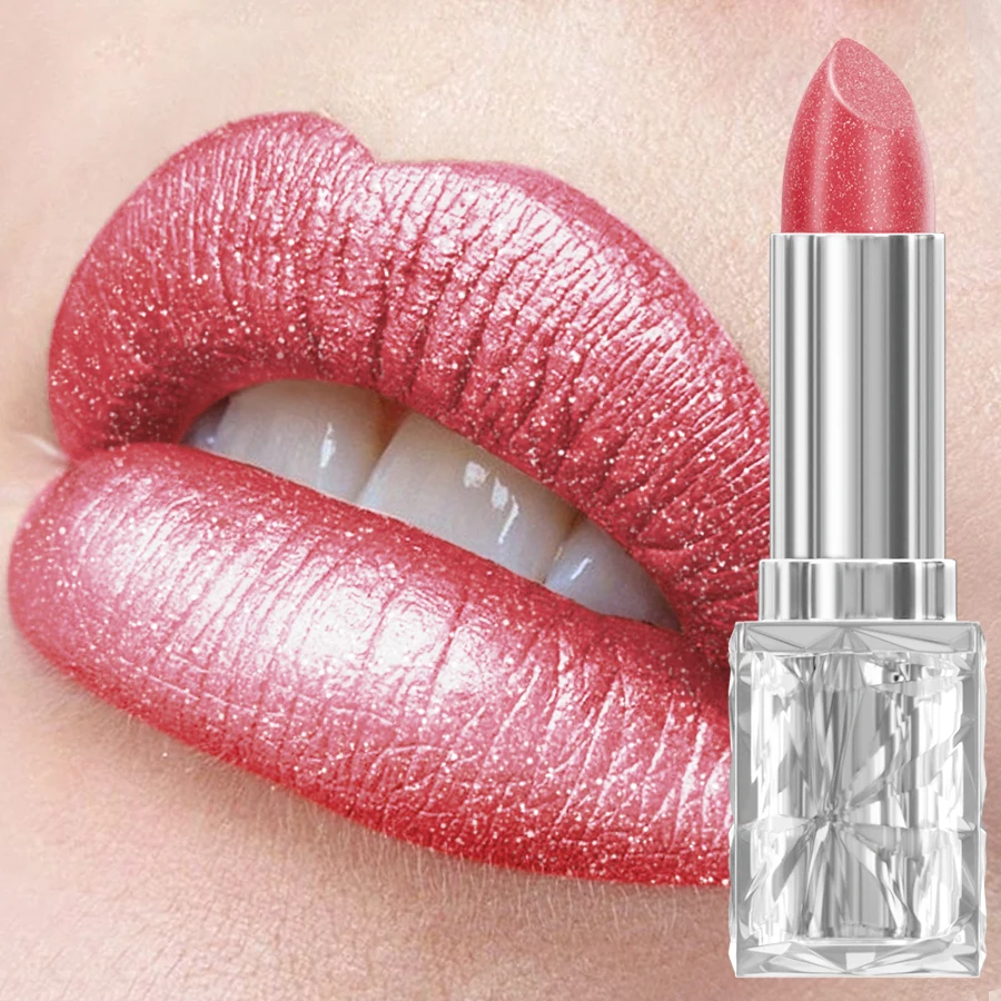 1PC Perlglanz Rosa Glitter Samt Lippenstift Metallic Langlebig Schimmer Diamant Lip Tint Frauen Koreanische Make-Up Lip Glasur Geschenke