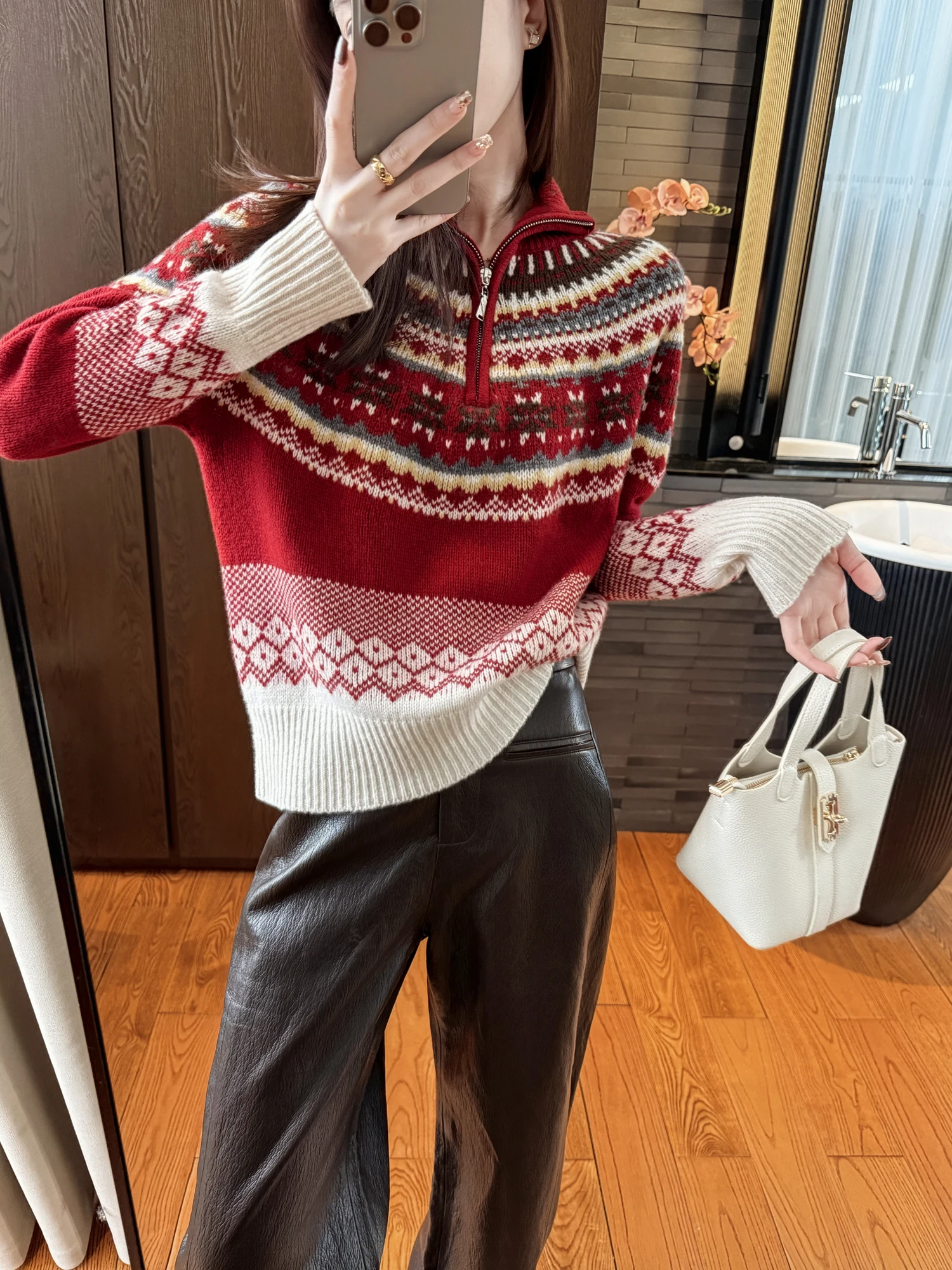 

Мягкий женский вязаный свитер с высоким воротником из шерсти Cisas, красный, с длинными рукавами, для повседневной носки