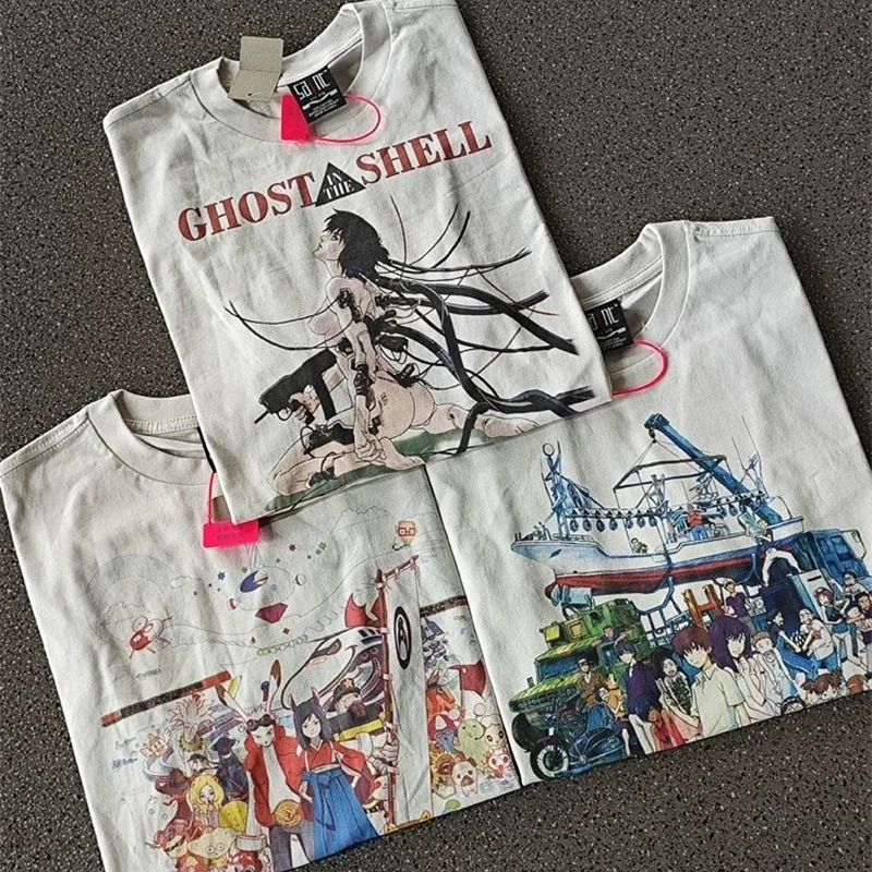 

25ss повседневные футболки Saint Michael для мужчин и женщин, футболка большого размера из чистого хлопка с принтом аниме