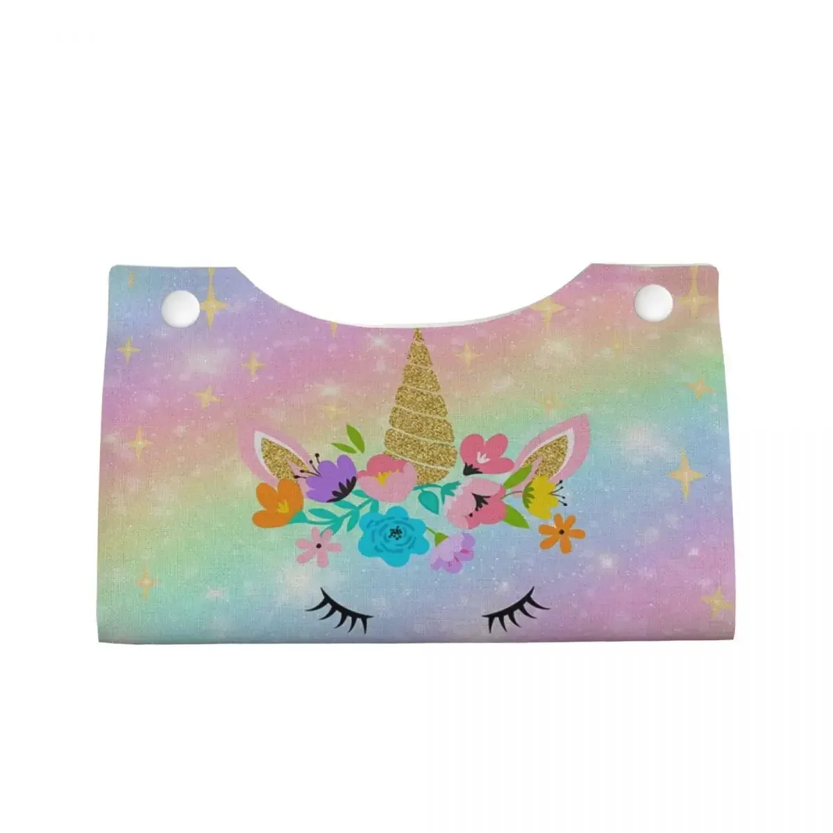 Custom Cartoon Rainbow Unicorn Tissue Box Holder Rectangular PU Leather Facial Tissue Box Cover for Car Bathroom