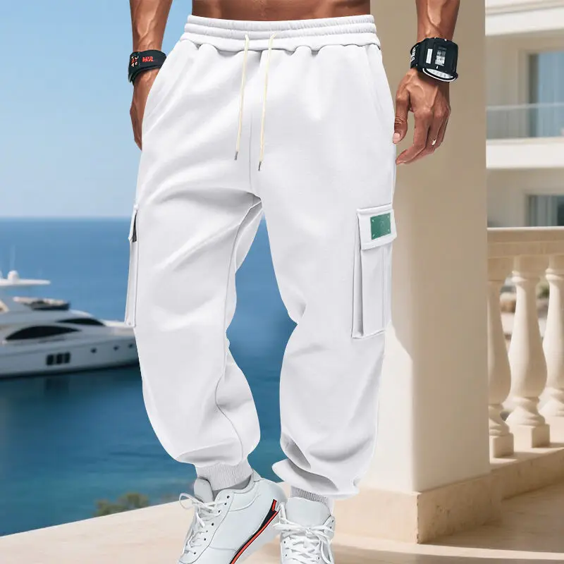 Pantaloni sportivi da lavoro americani pesanti e spessi in peluche da uomo con tasche multiple Pantaloni da jogging all'aperto Pantaloni sportivi casual larghi