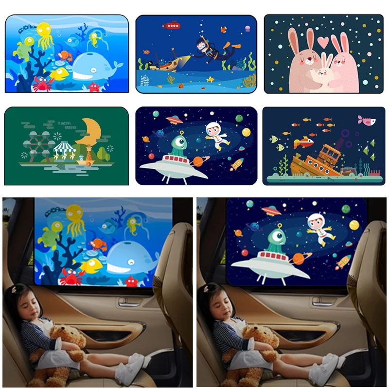 Cortina de protección UV magnética para ventana lateral, parasol Universal para coche, cubierta para Bebé y Niño, estilo de coche de dibujos animados bonitos