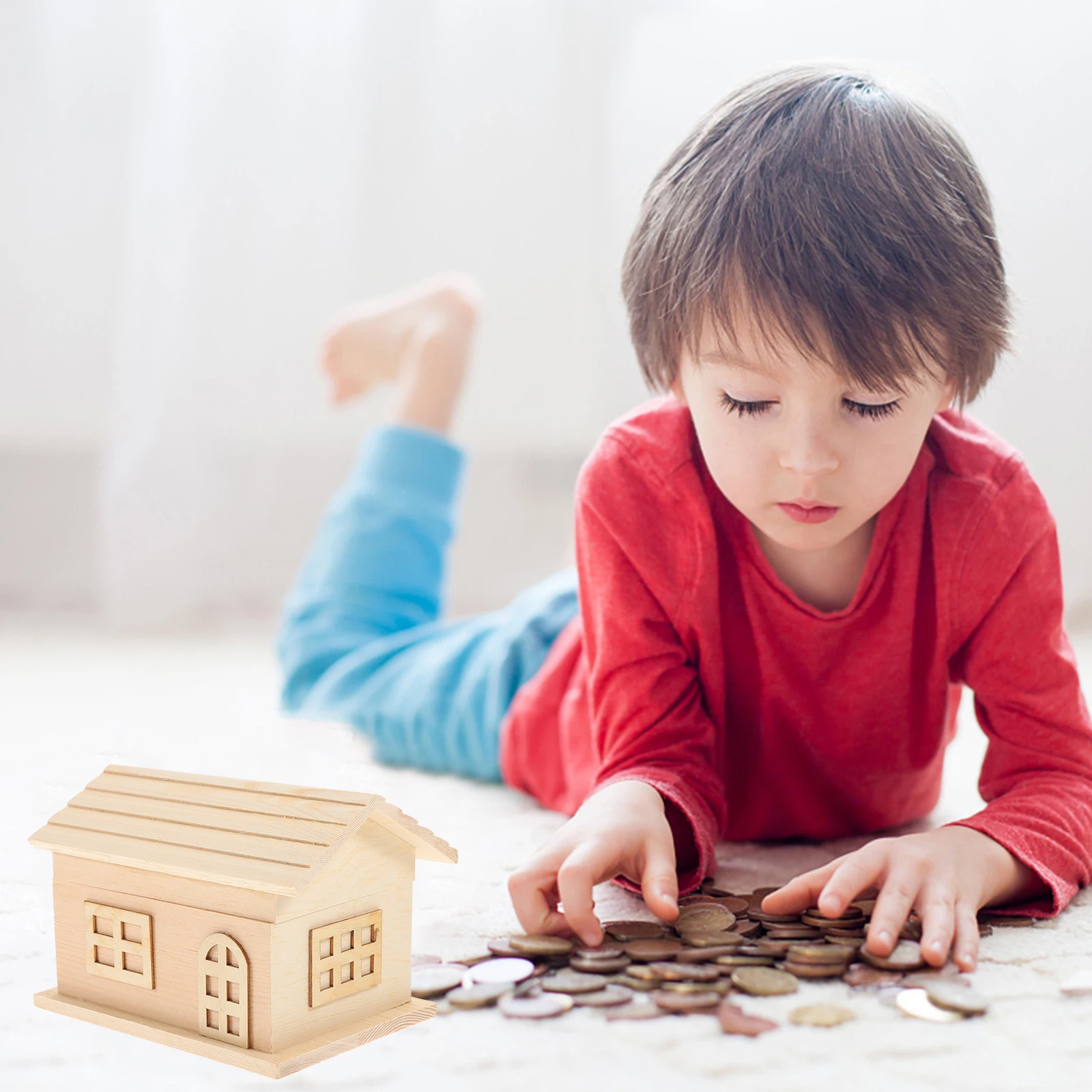 

1pc Small House Piggy Bank Wooden Retro Diy Kids Saving Box Children'S Day Gift House Shaped Vintage Money Container
