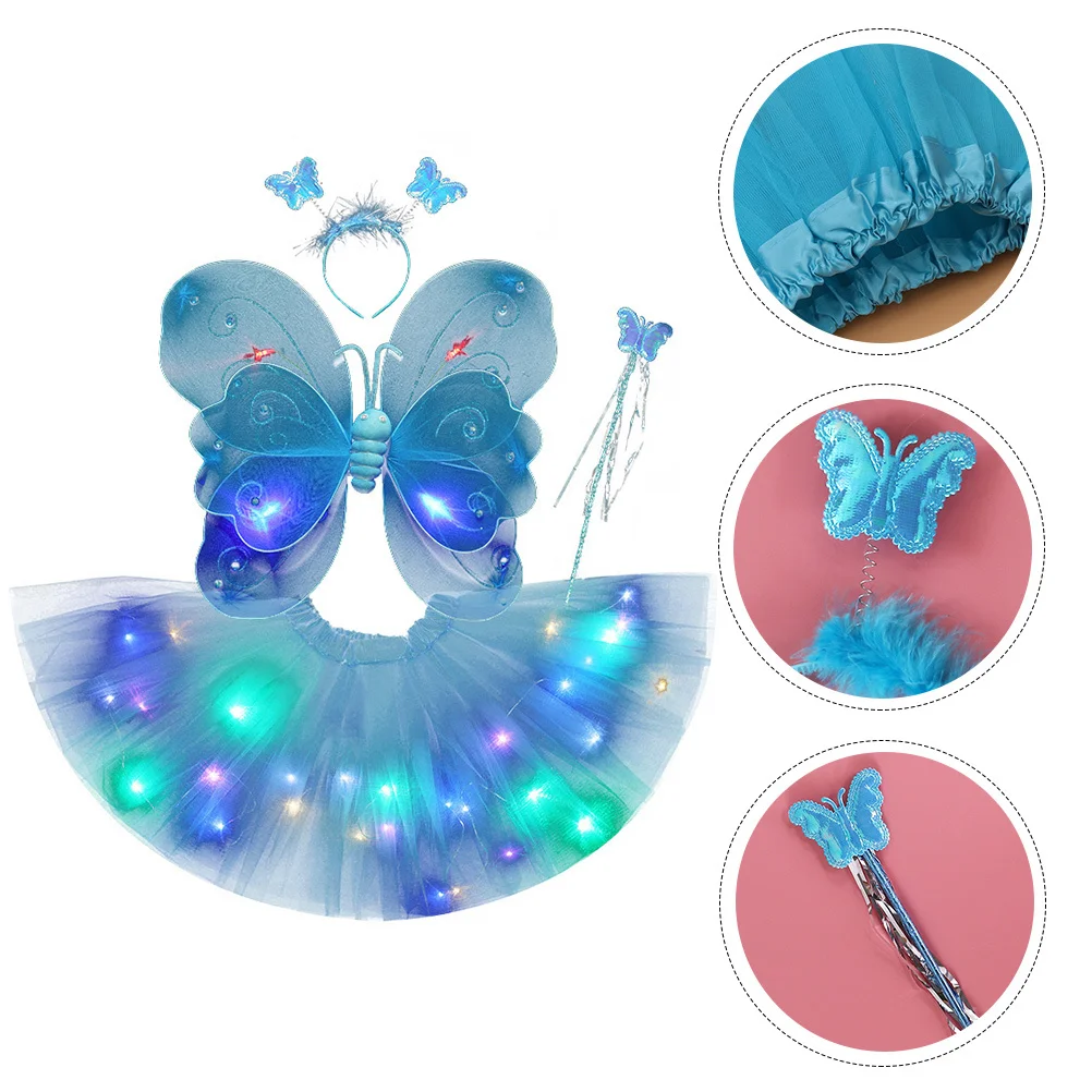 

1 комплект, детский комплект с юбкой с крыльями феи, платье-пачка, повязка на голову, костюм для вечеринки, балета, дня рождения, Хэллоуина, подарок, детский комплект с крыльями