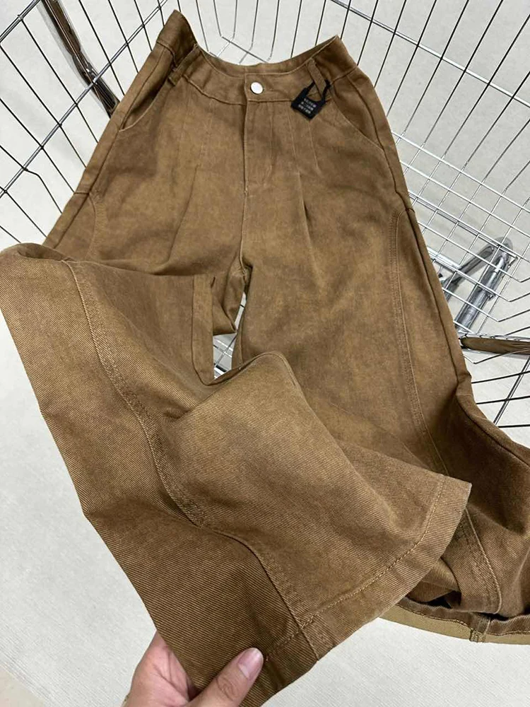 

Джинсы женские больших размеров цвета хаки, широкие, с высокой талией, весна-осень, свободные, стройнящие, рабочие, из денима