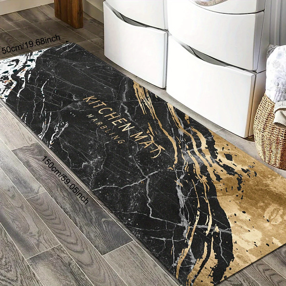 Luxury Black Gold Marble Kitchen Runner Rug Set, Modern Terrazzo KITCHEN MAT Letter Non-Slip Absorbent Floor Mats for Entryway