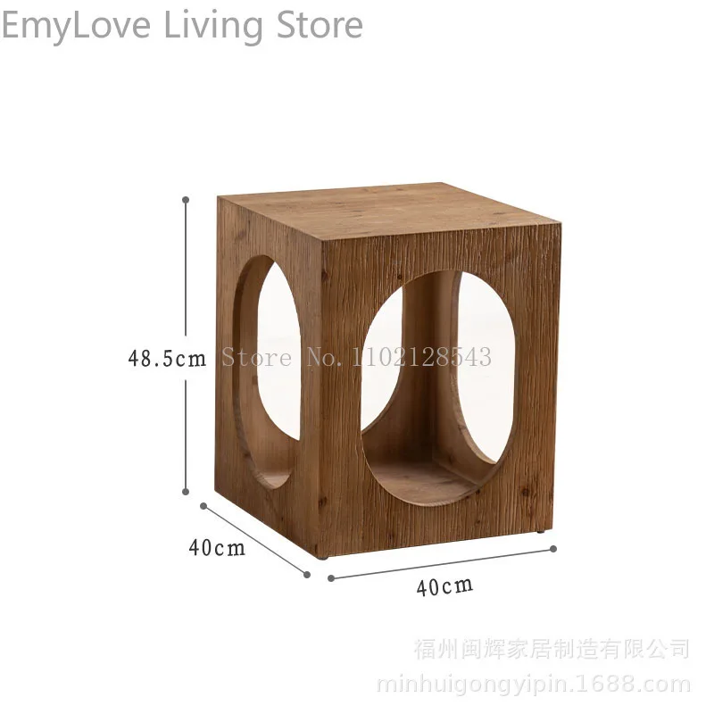 Artistic Table Retro Old Solid Wood Side Table Storage Cabinet Coffee Tables with Natural Clear Wood Grain Bedside Table