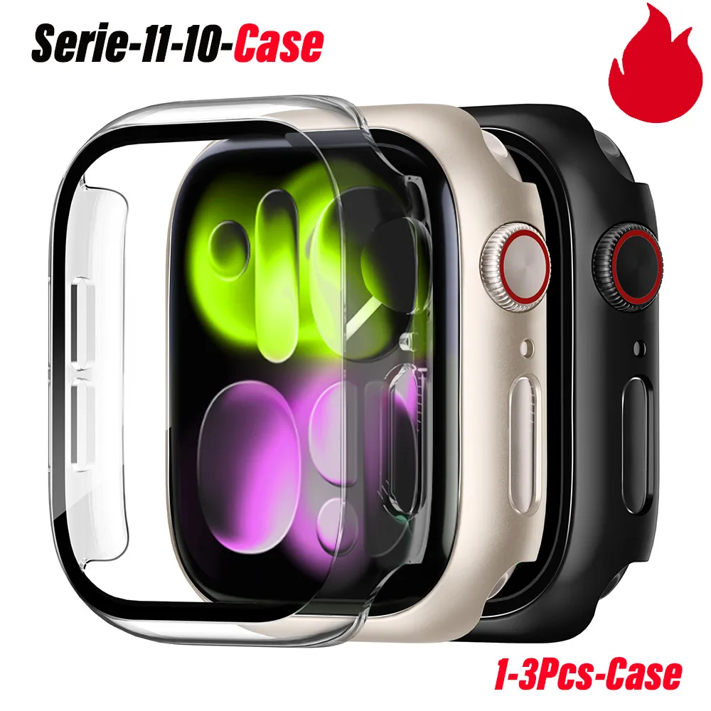 1–3 Stück gehärtetes Glas + Abdeckung für Apple Watch-Gehäuse 45 mm 41 mm 44–46–42 mm Displayschutzfolie i Watch Serie 11 10 9 6 SE 7 8 Zubehör