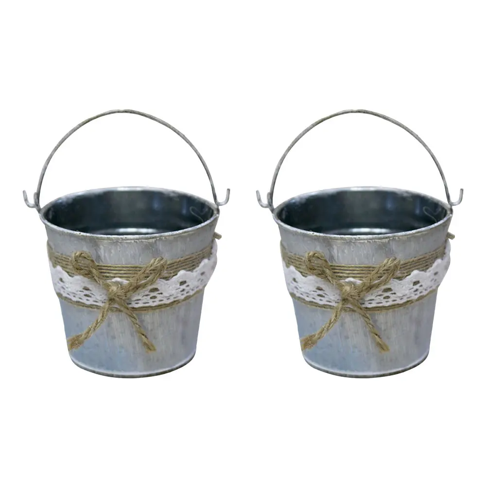 

2Pcs Vintage Flower Bucket Garden Supplies Retro Tin Planter Gardening Decoration Metal Supplies Storage Container