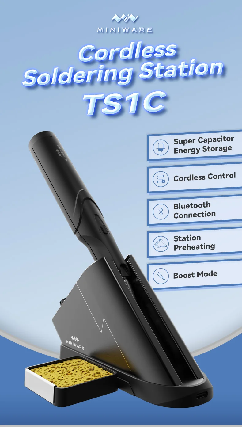 MINIWARE Cordless Soldering Station TS1C 45W Bluetooth 4.2 Technology of High-efficient Super Capacitor Rework SMD Repair Tool