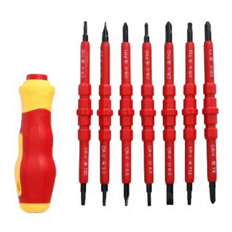 Electrician Repair Tools Kit 13pcs 1000V Changeable Insulated Screwdrivers Set with Magnetic Slotted Phillips Pozidriv Torx Bits