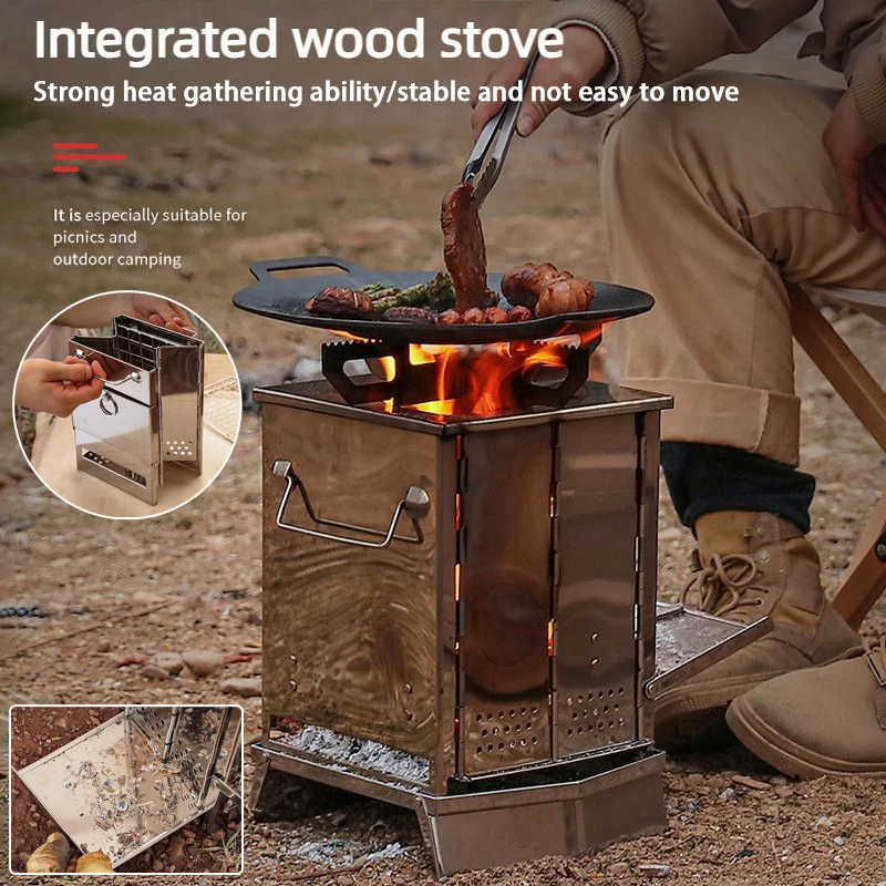 

Outdoor wood stove small integrated folding portable camping equipment and supplies water stove campsite heating barbecue stove