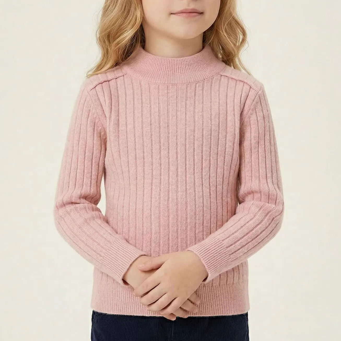 Toddler Kid Ribbed Sweater for Boy Girl Solid Knit Pullover Top Autumn Winter Warm Long Sleeve Basic Children Knitwear