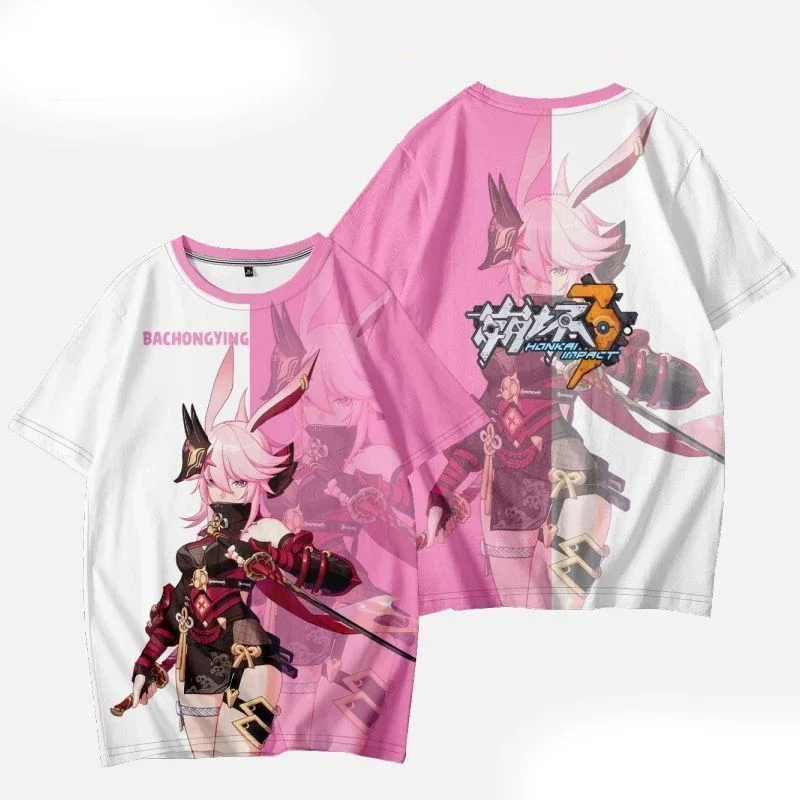 Games Honkai Impact 3rd Kiana Kaslana 3D Printed T-shirts Men Women Short Sleeve O-Neck Tee Shirt Fashion Harajuku Anime Tee Top