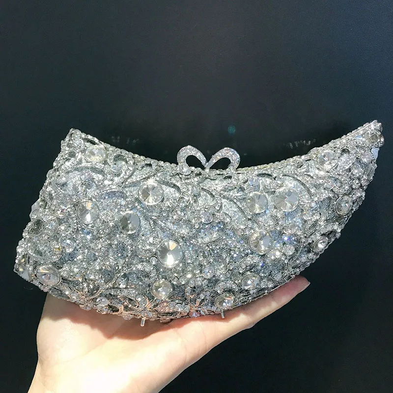 

Women Gorgeous Hollow Out Metallic Gemstone Clutch Purses And Handbags Lvory Rhinestone Evening Bags Wedding Party