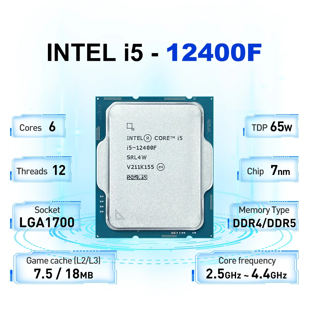 معالج Intel Core i5 12400F 6-Core(6-P-core) 12-Thread 2.5 جيجا هرتز CPU 65 وات 7NM L3=18M LGA 1700 بدون مروحة