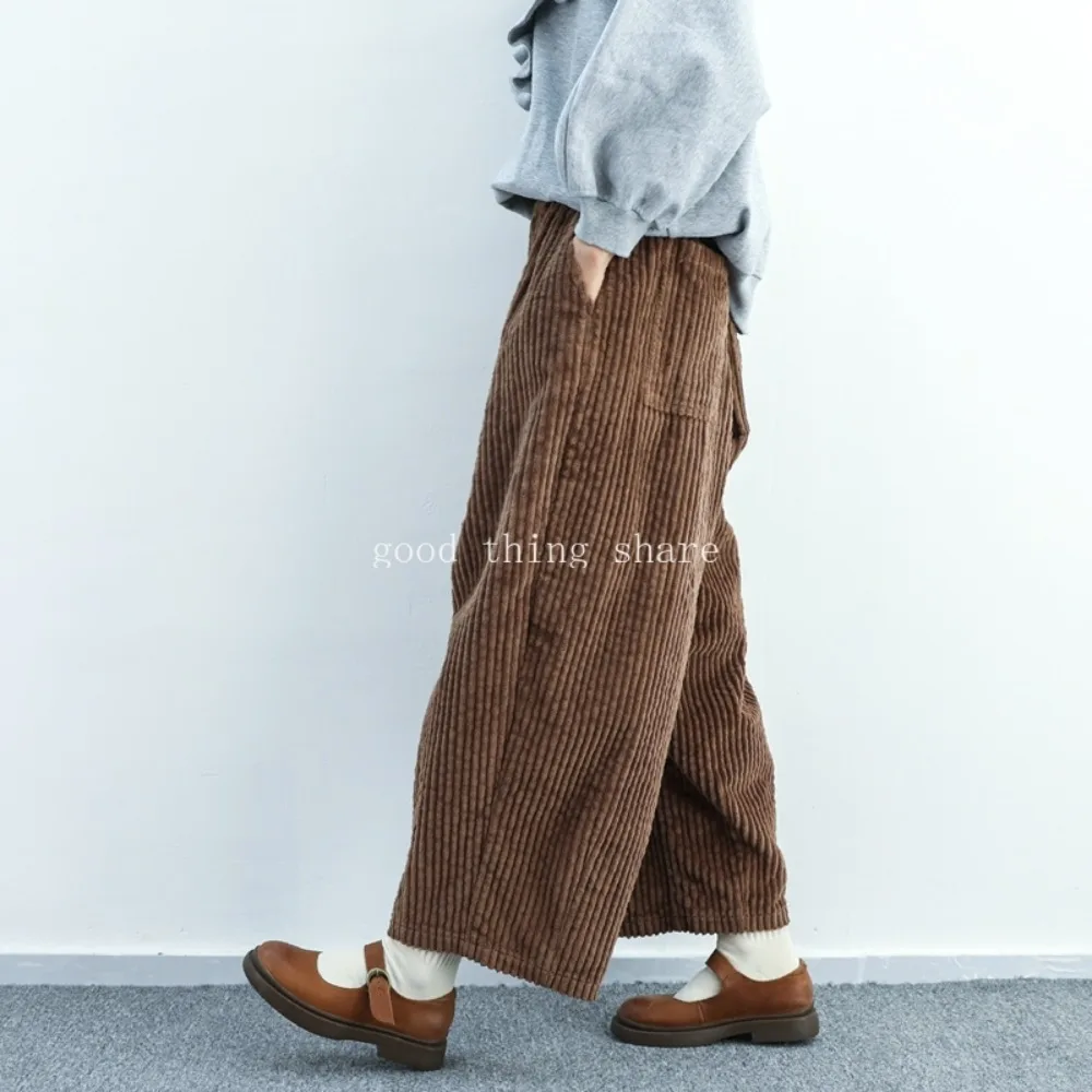 Cotton Wide Corduroy Corduroy Chiffon Pants Loose Trousers Elastic Wide Leg Pants