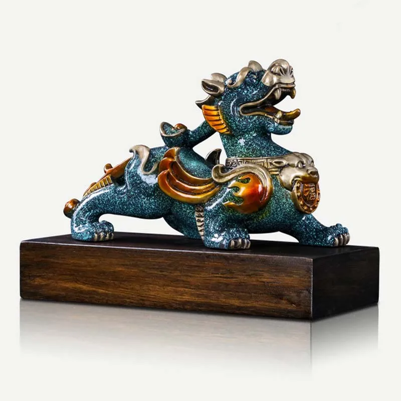 

Company home Porch lobby exorcise evil spirit thriving business Good luck Male PI XIU dragon color brass Sculpture Ornament