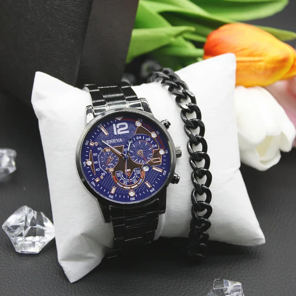 2pcs Set Automatic Watch Bead Bracelet Paired Thing Bangle Bracelet Men´s Sports Watches Simple Sport Style for Outdoor Travel