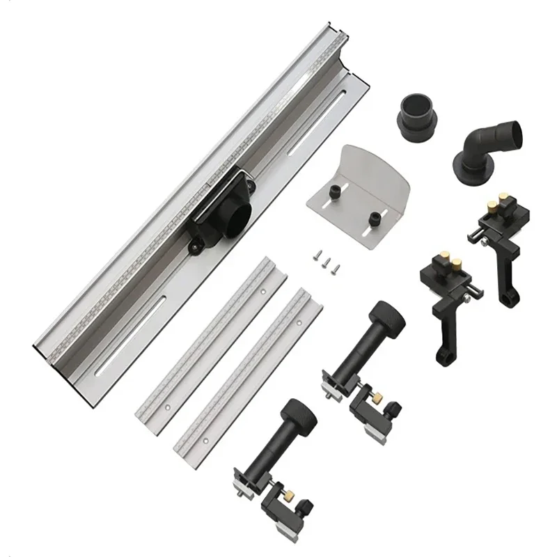 700mm Aluminium Alloy Woodworking Router Fence, 300mm T-Track Sliding Brackets & Bit Guard For DIY Engraving Table