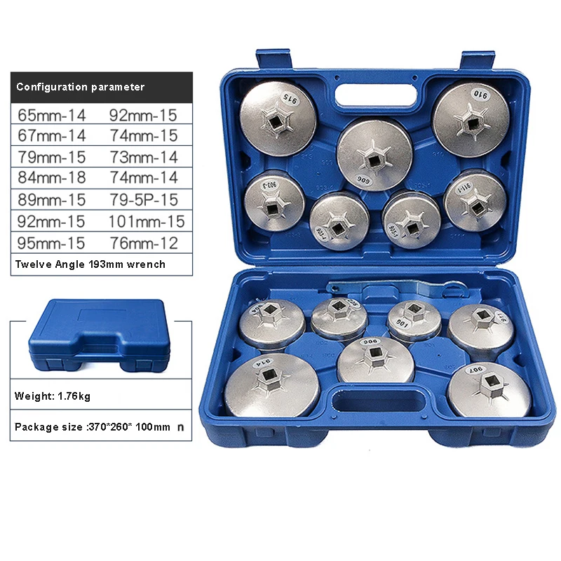 15pcs Oil Filter Wrench Set Aluminum Alloy Cup Type Kit Drive Cap Removal Tool Set