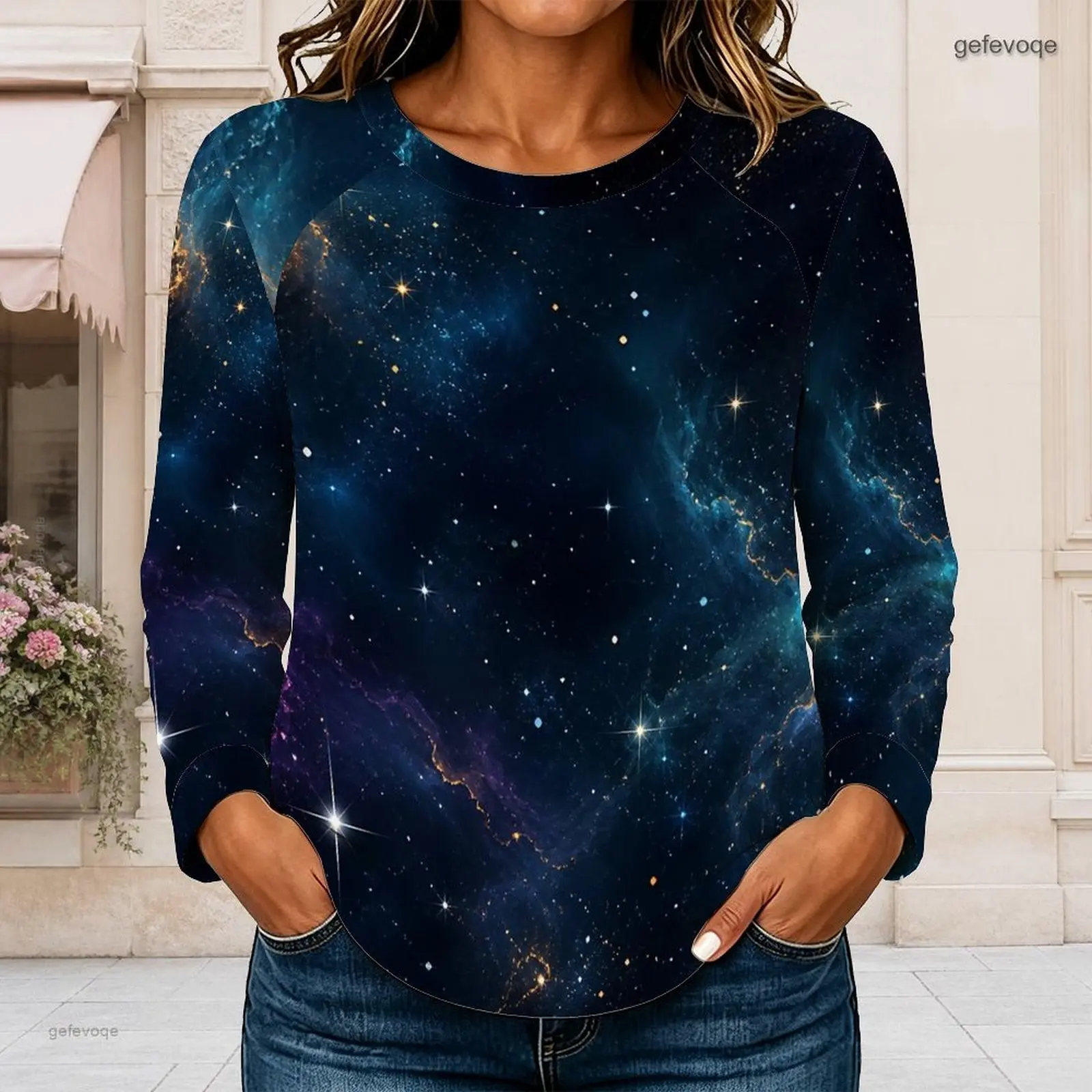 Women Crew Neck Raglan Long Sleeve T Shirt Curved Hem Loose Casual Basic Top Custom Print Ladies Daily Wear Blouse - view 2