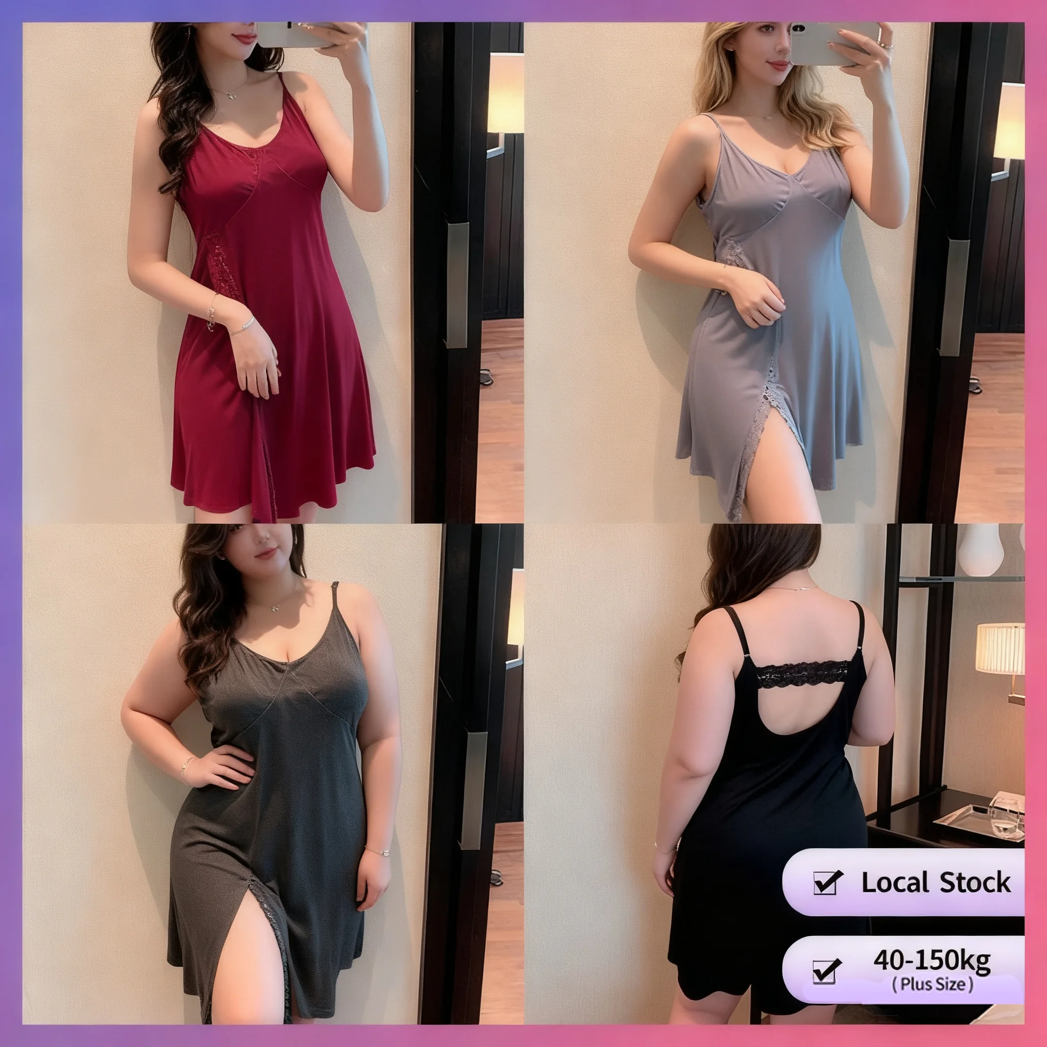 

【Большой размер】Сексуальные женские ночные рубашки большого размера, сексуальное пижамное платье миди без рукавов на тонких бретельках