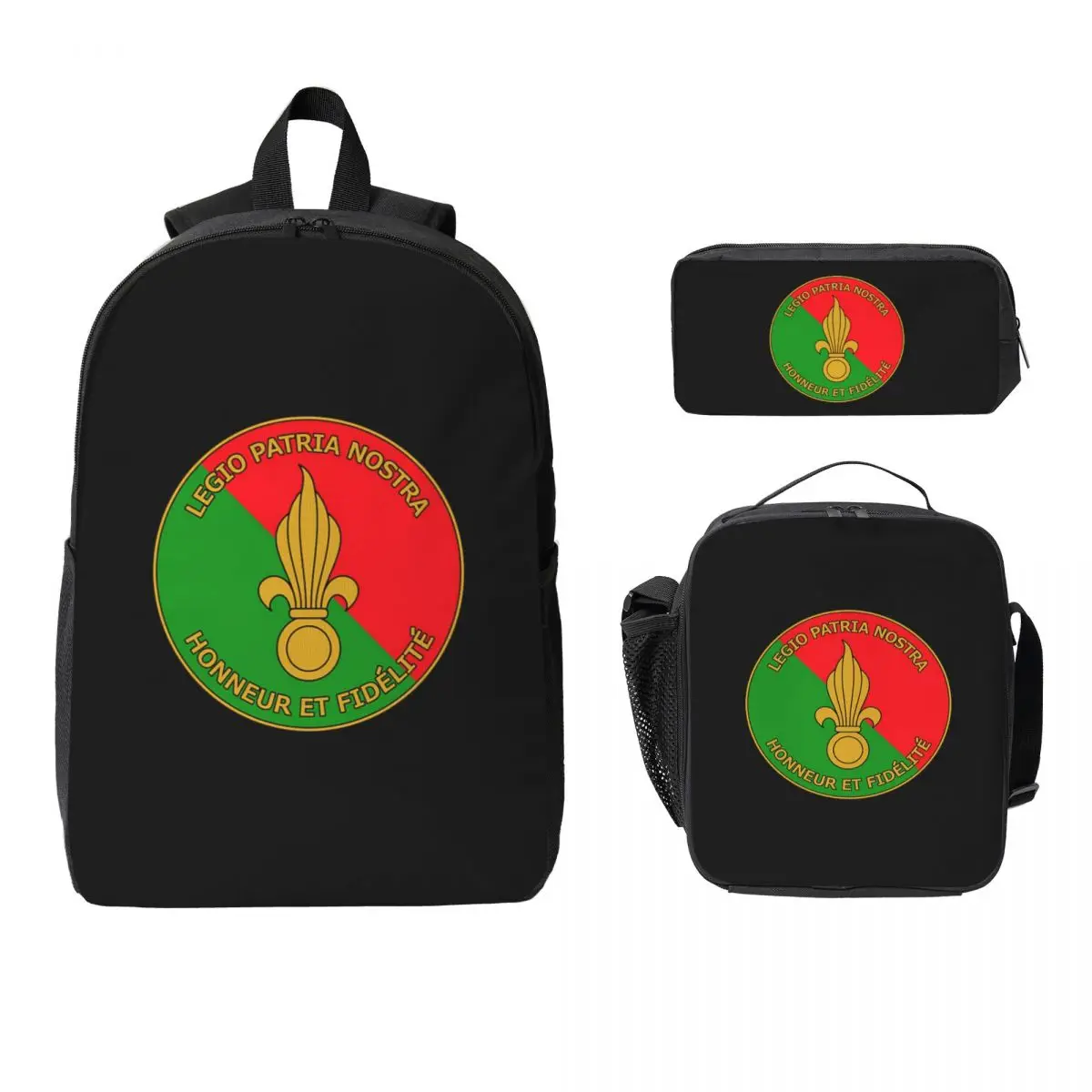

French Foreign Legion Insignia Backpack Student Boys Girls BookBag School Bag Shoulder Bags 3ps Insulated Lunch Bag Pencil Case