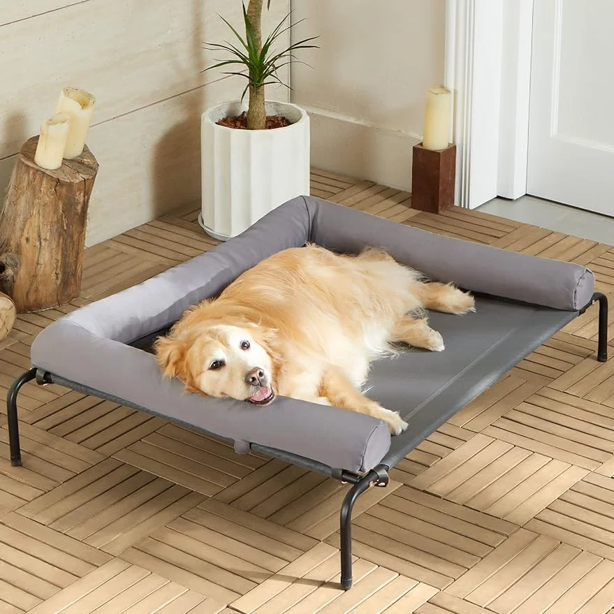 

RRPETHOME Elevated Cooling Dog Bed Raised Beds for Large Dogs - Outdoor,Chew Proof Portable Pet Cot Skid-Resistant Feet