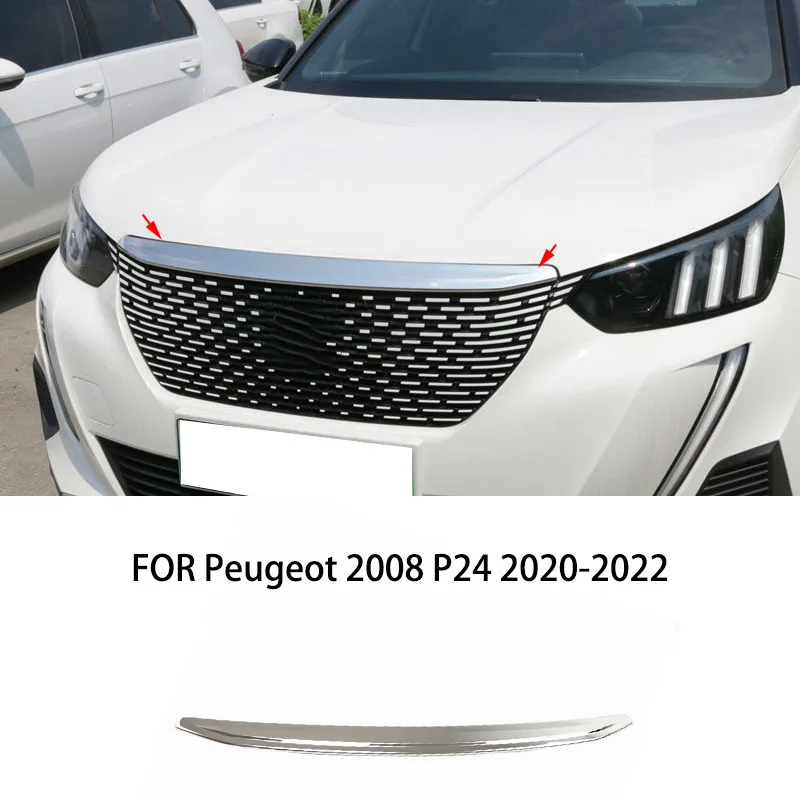 

FIT FOR Peugeot 2008 P24 2020-2022 Stainless steel chrome Cover TrimSand barrier strip Grille engine hood decoration molding
