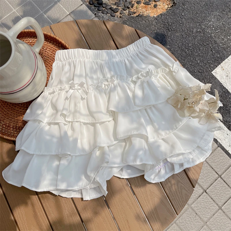 Japanese Harajuku Girls Kawaii Lolita Style Skirt Women Sweet Ruffles Bow High Waist Mini Skirts Y2k Aesthetic Cute Cake Skirt