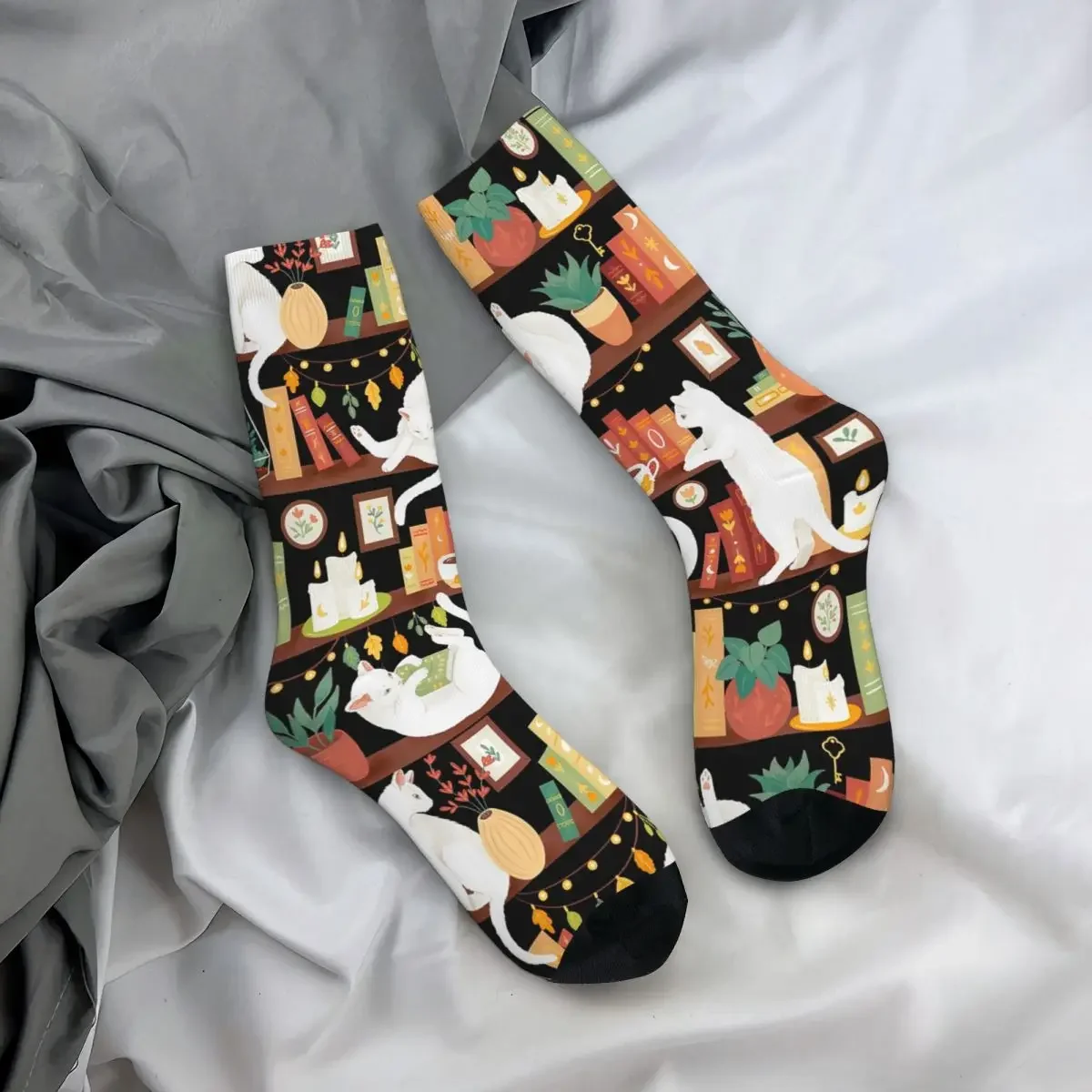 Library Cats 2020 - Night Socks Harajuku High Quality Stockings All Season Long Socks Accessories for Man's Woman's Gifts