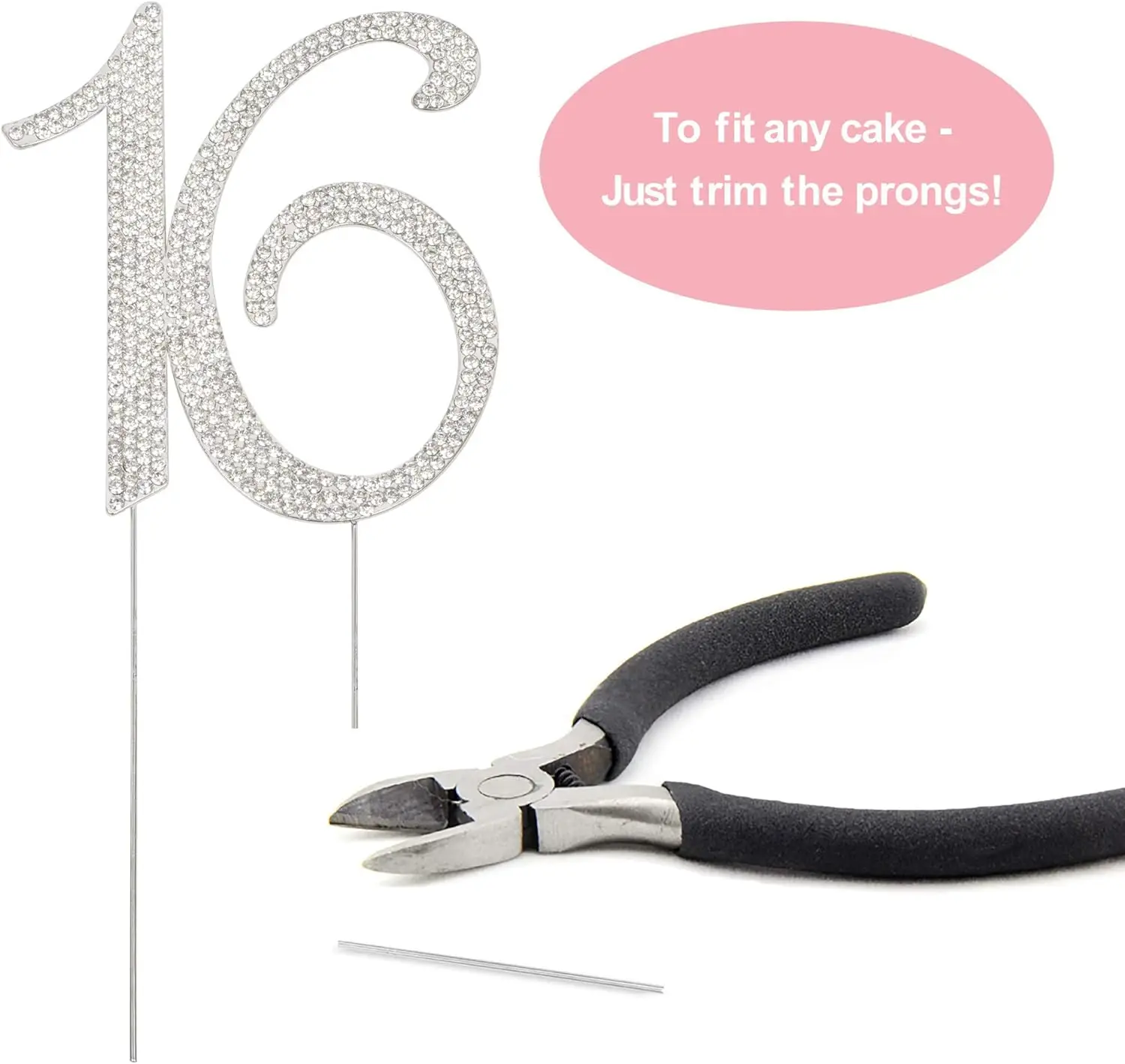 16 Silver Metal Cake Topper - Premium  Sweet 16 Birthday Party Sparkly Rhinestone Decoration Makes a Great Centerpiece